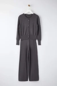 TRENDYOLMİLLA Wardrobe Essentials Anthracite Mercerized Look Knitwear Cardigan-Pants Top and Bottom Set | - Image 5
