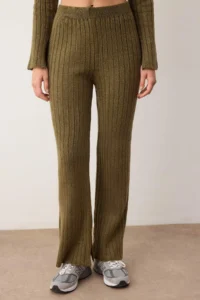 TRENDYOLMİLLA Khaki Soft textured Sweater-Pants Knitwear Top and Bottom Set - Image 4