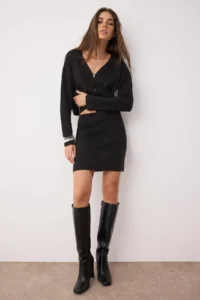 TRENDYOLMİLLA Black Premium Yarn/Special Yarn Cardigan-Skirt Knitwear Top and Bottom Set