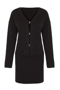 TRENDYOLMİLLA Black Premium Yarn/Special Yarn Cardigan-Skirt Knitwear Top and Bottom Set - Image 5