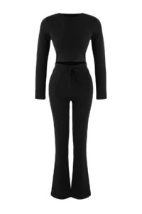 TRENDYOLMİLLA Black slim/Fitting Knitting Top and Bottom Set - Image 5