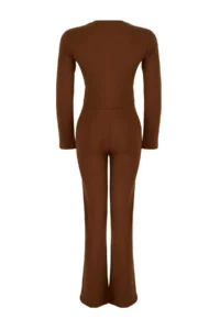 TRENDYOLMİLLA Wardrobe Essentials – Brown slim/Firmed Top and Bottom Set | - Image 7