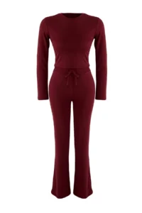 TRENDYOLMİLLA Wardrobe Essentials – Burgundy slim/Fitting Knitting Top and Bottom Set | - Image 5