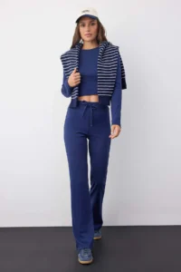 TRENDYOLMİLLA Wardrobe Essentials – Navy Blue slim/Fitting Knitting Top and Bottom Set |