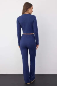 TRENDYOLMİLLA Wardrobe Essentials – Navy Blue slim/Fitting Knitting Top and Bottom Set | - Image 4