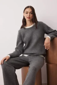 TRENDYOLMİLLA Anthracite Color Bloklu Sweater-Pants Knitwear Bottom - Top Set - Image 2