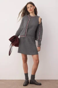 TRENDYOLMİLLA Anthracite Soft textured Cardigan-Blouse-Skirt Knitwear Set