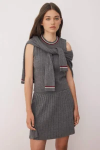 TRENDYOLMİLLA Anthracite Soft textured Cardigan-Blouse-Skirt Knitwear Set - Image 2