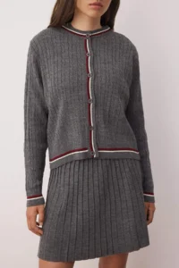 TRENDYOLMİLLA Anthracite Soft textured Cardigan-Blouse-Skirt Knitwear Set - Image 3