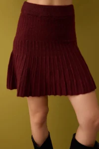 TRENDYOLMİLLA Burgundy Soft textured Turtleneck Sweater-Skirt Knitwear Bottom - Top Set - Image 3
