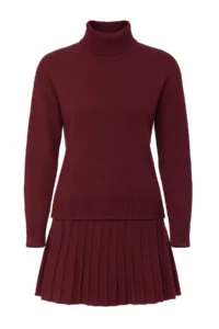 TRENDYOLMİLLA Burgundy Soft textured Turtleneck Sweater-Skirt Knitwear Bottom - Top Set - Image 5