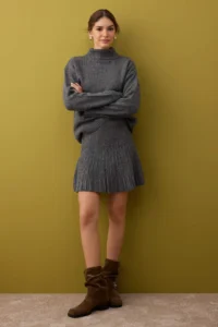 TRENDYOLMİLLA Anthracite Soft textured Turtleneck Sweater-Skirt Knitwear Bottom - Top Set