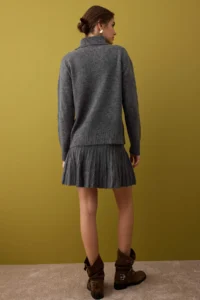 TRENDYOLMİLLA Anthracite Soft textured Turtleneck Sweater-Skirt Knitwear Bottom - Top Set - Image 4