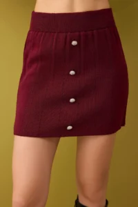 TRENDYOLMİLLA Burgundy Crop Soft textured Cardigan-Skirt Knitwear Bottom - Top Set - Image 3