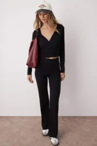 TRENDYOLMİLLA Black Double breasted Close-fitting Long Sleeve Flexible Knitting Top and Bottom Set