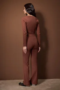 TRENDYOLMİLLA Brown Double breasted Close-fitting Long Sleeve Flexible Knitting Top and Bottom Set - Image 4