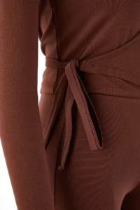 TRENDYOLMİLLA Brown Double breasted Close-fitting Long Sleeve Flexible Knitting Top and Bottom Set - Image 6
