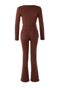 TRENDYOLMİLLA Brown Double breasted Close-fitting Long Sleeve Flexible Knitting Top and Bottom Set - Image 7