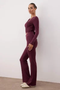 TRENDYOLMİLLA Plum Double breasted Close-fitting Long Sleeve Flexible Knitting Top and Bottom Set - Image 2