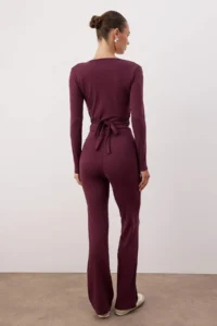 TRENDYOLMİLLA Plum Double breasted Close-fitting Long Sleeve Flexible Knitting Top and Bottom Set - Image 4
