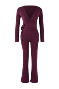 TRENDYOLMİLLA Plum Double breasted Close-fitting Long Sleeve Flexible Knitting Top and Bottom Set - Image 5