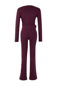 TRENDYOLMİLLA Plum Double breasted Close-fitting Long Sleeve Flexible Knitting Top and Bottom Set - Image 6
