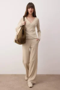 TRENDYOLMİLLA Stone wrap Wideleg/Wide Leg Knitting Top and Bottom Set - Image 2