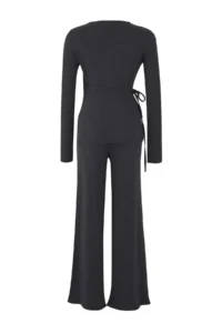 TRENDYOLMİLLA Anthracite wrap Wideleg/Wide Leg Knitting Top and Bottom Set - Image 6