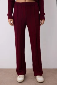 TRENDYOLMİLLA Burgundy V-neck Cardigan-Pants Knitwear Bottom - Top Set - Image 3