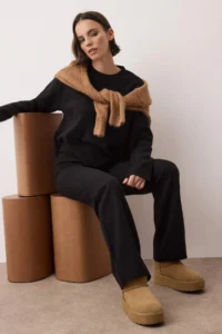 TRENDYOLMİLLA Black Thessaloniki ribbed Regular/Normal Kesim Knitting Bottom - Top Set