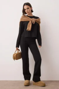 TRENDYOLMİLLA Black Thessaloniki ribbed Regular/Normal Kesim Knitting Bottom - Top Set - Image 2