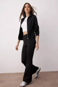 TRENDYOLMİLLA Black Raglan Sleeve relaxed Top Flare/flared leg Bottom Flexible Knitting Bottom - Top Set