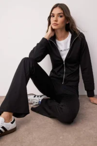 TRENDYOLMİLLA Black Raglan Sleeve relaxed Top Flare/flared leg Bottom Flexible Knitting Bottom - Top Set - Image 2