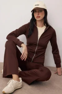 TRENDYOLMİLLA Dark Brown Raglan Sleeve relaxed Top Flare/flared leg Flexible Knitting Top and Bottom Set