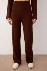 TRENDYOLMİLLA Brown Asymmetric Button Detailed Sweater-Pants Knitwear Bottom - Top Set - Image 3