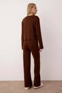 TRENDYOLMİLLA Brown Asymmetric Button Detailed Sweater-Pants Knitwear Bottom - Top Set - Image 4