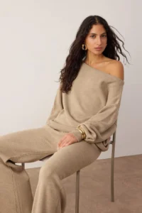 TRENDYOLMİLLA Mink Boat Neck Sweater-Pants Knitwear Bottom - Top Set - Image 2