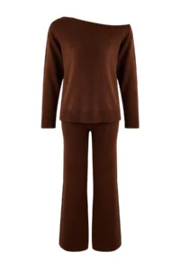 TRENDYOLMİLLA Brown Boat Neck Sweater-Pants Knitwear Bottom - Top Set - Image 5