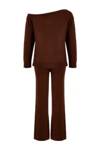 TRENDYOLMİLLA Brown Boat Neck Sweater-Pants Knitwear Bottom - Top Set - Image 6