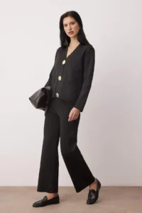 TRENDYOLMİLLA Black V-neck Button Detailed Cardigan-Pants Knitwear Bottom - Top Set - Image 2