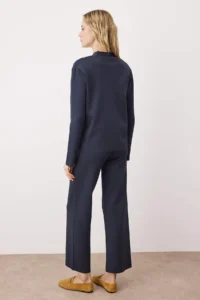 TRENDYOLMİLLA Navy Blue V-neck Button Detailed Cardigan-Pants Knitwear Bottom - Top Set - Image 4