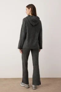 TRENDYOLMİLLA Anthracite Soft textured Hooded Cardigan-Pants Knitwear Bottom - Top Set - Image 4