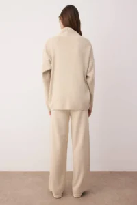 TRENDYOLMİLLA Beige Accessory Detailed 3 Sets Cardigan-Blouse-Pants Knitwear Set - Image 3