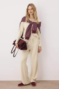 TRENDYOLMİLLA Ecru Thessaloniki Polo Shirt Collar Crop Top Wide Leg/Wide Cut Bottom Flexible Knitting Bottom - Top Set