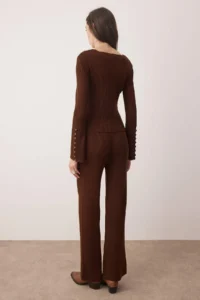 TRENDYOLMİLLA Brown Square Neck Bodysuit hugging Knitwear Bottom - Top Set - Image 5