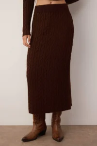 TRENDYOLMİLLA Brown Wide Pattern Sweater-Skirt Knitwear Top and Bottom Set - Image 3