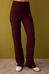 TRENDYOLMİLLA Burgundy Asymmetric Collar off shoulder Fitted Flexible Knitting Bottom - Top Set - Image 3
