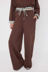 TRENDYOLMİLLA Teen Brown relaxed Pattern Wide Leg/Wide Leg Knitting Sweatshirt/Bottom Tracksuit - Image 3