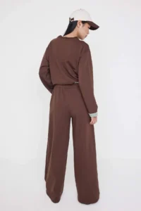 TRENDYOLMİLLA Teen Brown relaxed Pattern Wide Leg/Wide Leg Knitting Sweatshirt/Bottom Tracksuit - Image 4