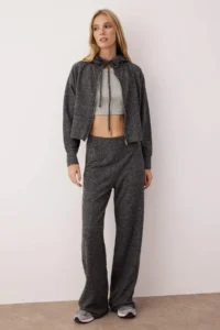 TRENDYOLMİLLA Anthracite Knitting Zippered soft Top and Bottom Set - Image 2